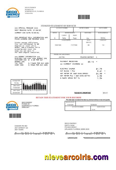 USA Florida Seco Energy business utility bill